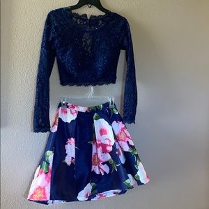 Long sleeve, Two-piece navy dress